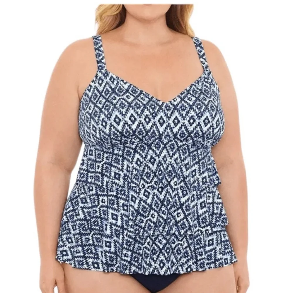 Swim Solutions Triple Tier Fauxkini One Piece Swimsuit Navy Size 22W